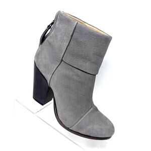 Rag & Bone Newbury‎ Boots Women's 8.5 Elephant Gray Leather Cuff 3.5" Heel
